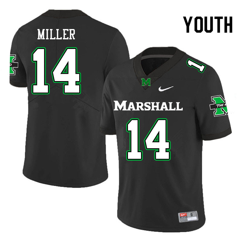Youth #14 Dainsus Miller Marshall Thundering Herd College Football Jerseys Stitched-Black - Click Image to Close